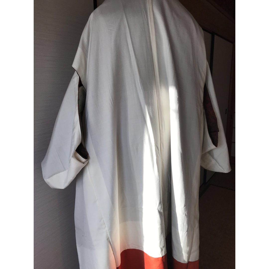 上品　袷　紅樺色　緋色　更紗 レディースの水着/浴衣(着物)の商品写真