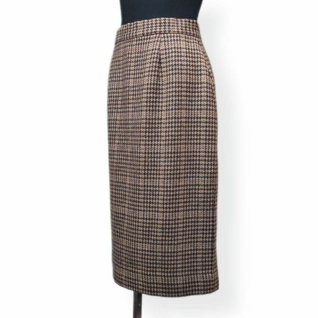 Calvin Klein(カルバンクライン)の美品 カルバンクライン チェック タイトスカート 膝丈 千鳥格子 ウール 茶 黒 レディースのスカート(ひざ丈スカート)の商品写真