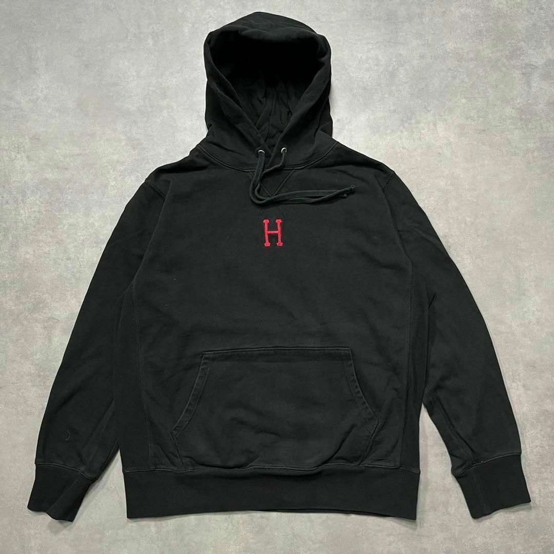 HUF(ハフ)の【HUF】ハフ　ブラックパイル地プルオーバーパーカー　XLサイズ　フーディー メンズのトップス(パーカー)の商品写真