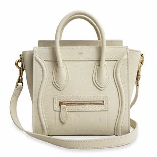 セリーヌ(celine)のセリーヌ ラゲージ ナノ ショッパー  斜め掛け 2WAY ショルダー ハンドバッグ ドラムドカーフ レザー アイボリー 白 アンティークゴールド金具 189243 CELINE（新品・未使用品）(ハンドバッグ)