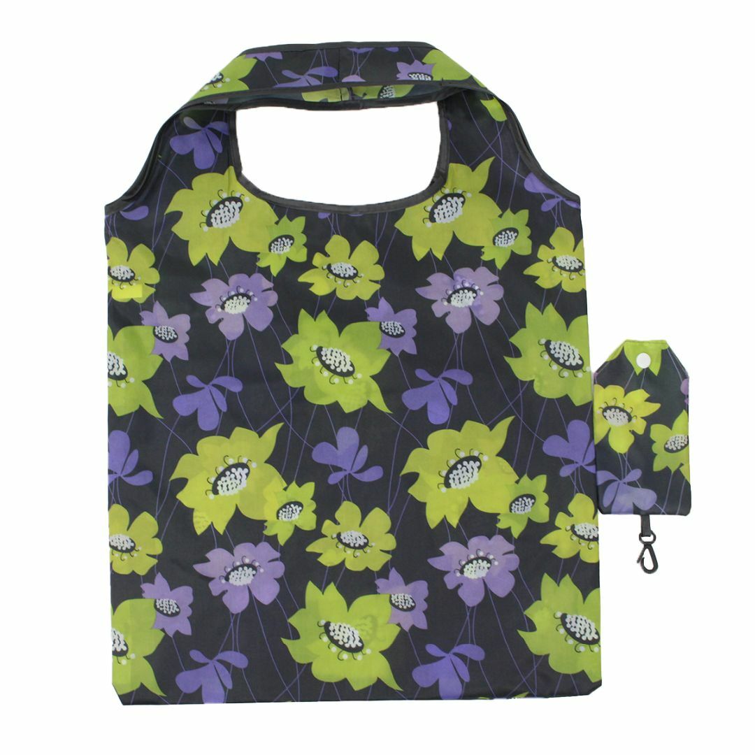 送料無料E2-14 エコバッグ 買物袋 手提袋 レジ袋 37cm×59㎝ 緑紫花 レディースのバッグ(エコバッグ)の商品写真