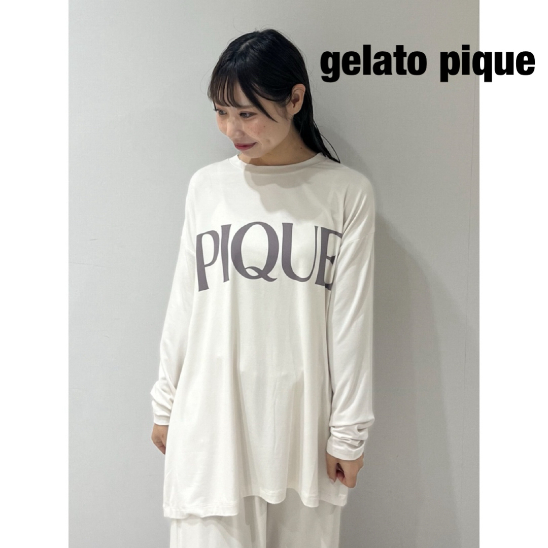 gelato pique(ジェラートピケ)のジェラートピケ　ジェラピケ レーヨンロゴロングTシャツ オフホワイト★新品 レディースのルームウェア/パジャマ(ルームウェア)の商品写真