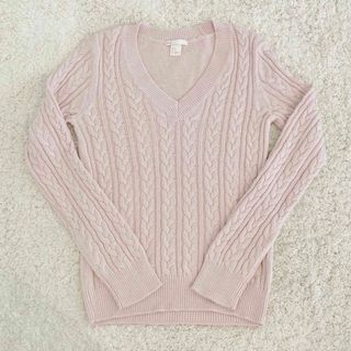 エイチアンドエム(H&M)のH&M Vネック ケーブル ニット ピンク(ニット/セーター)