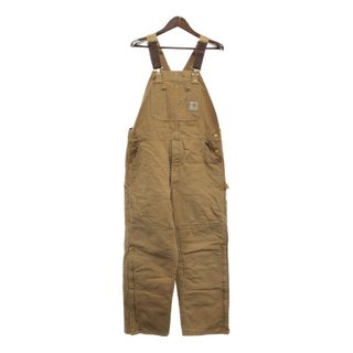 カーハート(carhartt)の90年代 USA製 Carhartt カーハート ダック ダブルニー オーバーオール ワーク ベージュ (メンズ -- L相当) 中古 古着 Q2769(サロペット/オーバーオール)