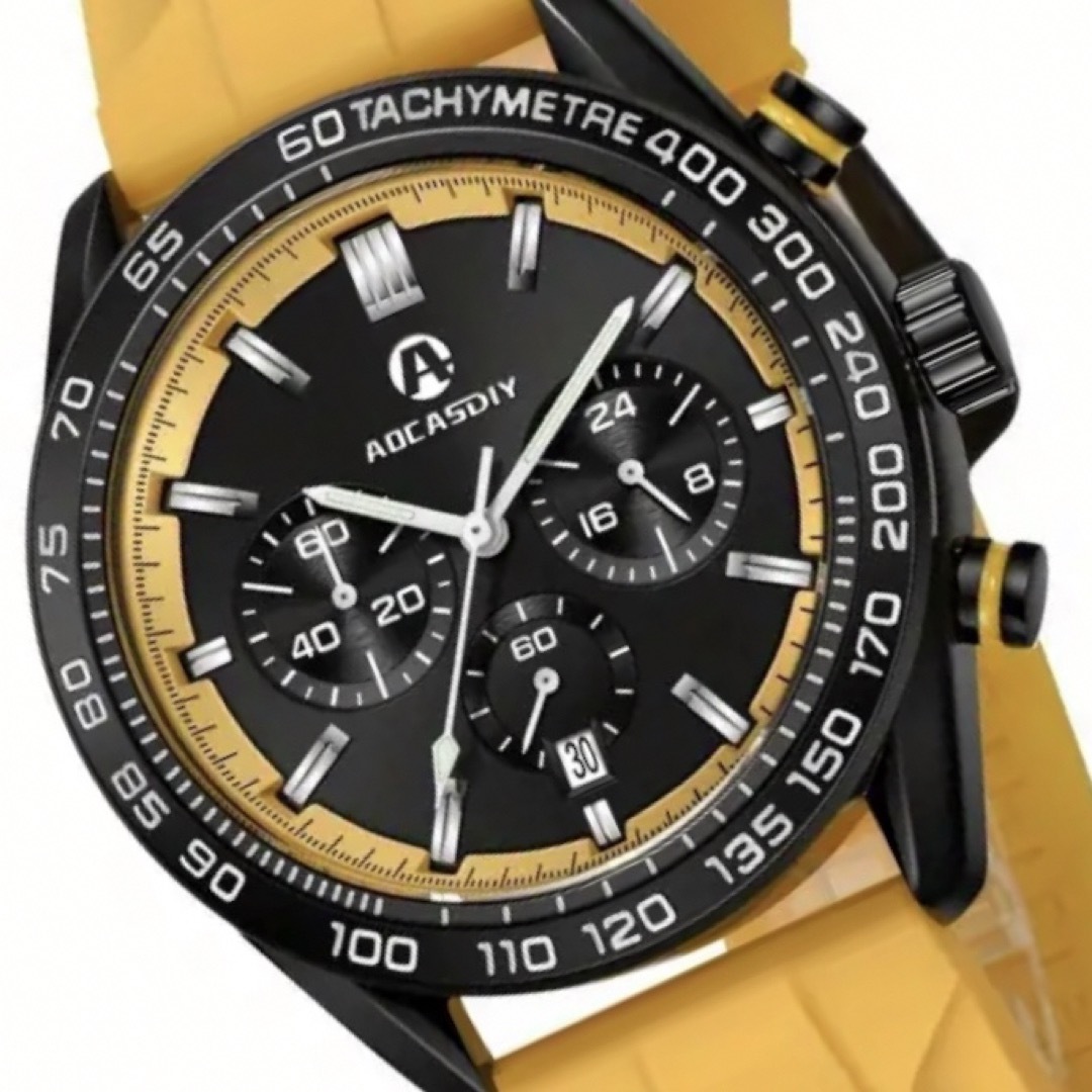 新品 AOCASDIY オマージュクロノグラフウォッチ メンズ腕時計 イエロー2 メンズの時計(腕時計(アナログ))の商品写真