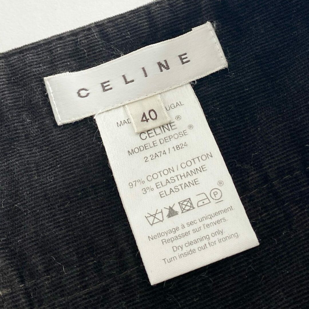 celine(セリーヌ)の12d5 CELINE セリーヌ トリオンフ 膝丈スカート ボトムス 金具 バックジップ 40 ダークブラウン コットン コーデュロイ レディース ポルトガル製 レディースのスカート(ひざ丈スカート)の商品写真
