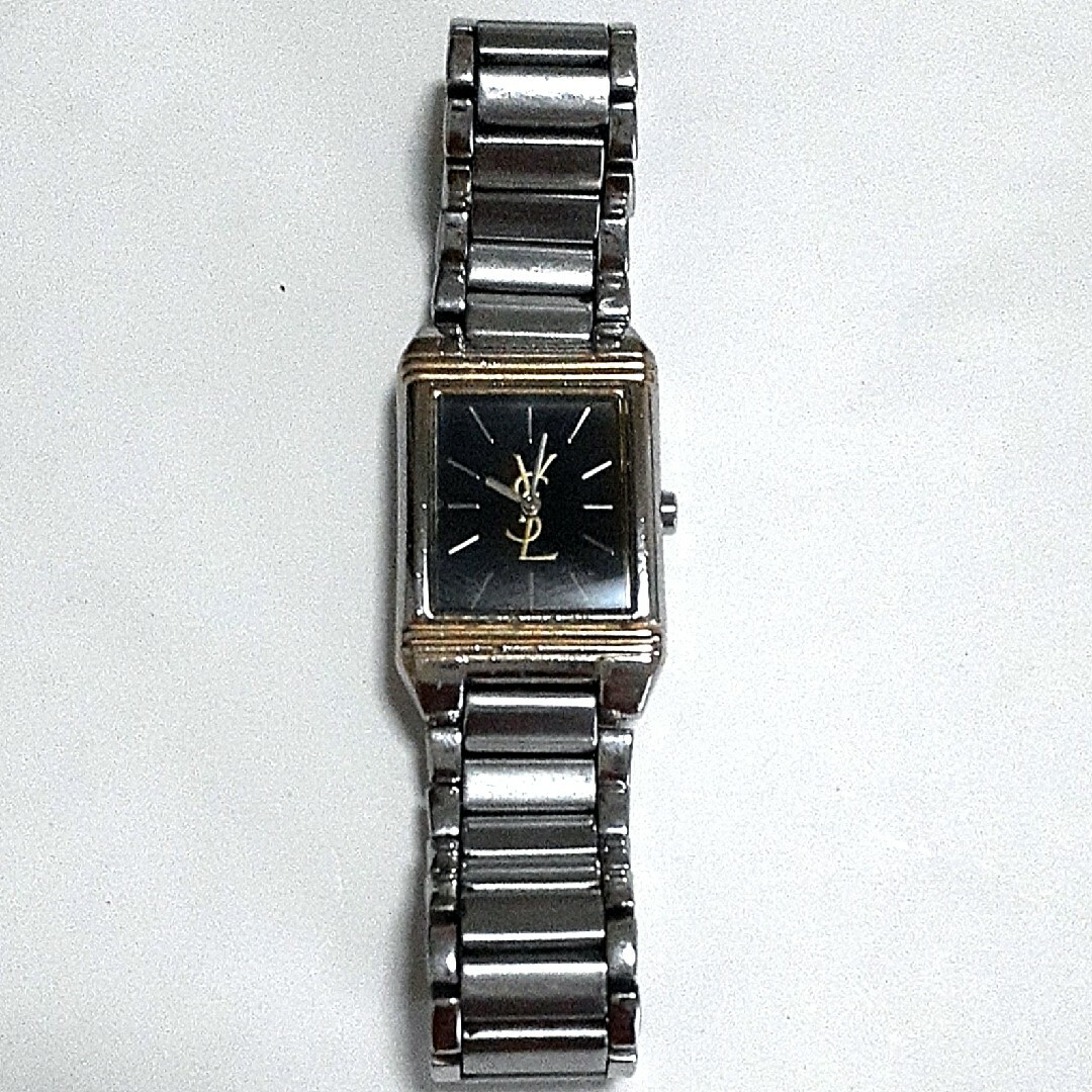 Yves Saint Laurent(イヴサンローラン)のイヴ・サンローラン2点　腕時計+カフスボタン　スクエア　ブラック　ゴールド メンズの時計(腕時計(アナログ))の商品写真