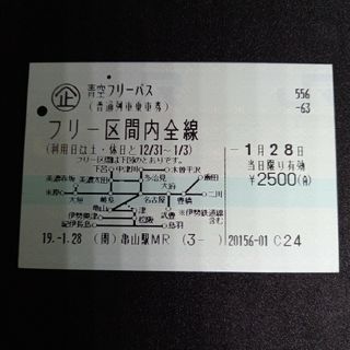 ジェイアール(JR)の青空フリーパス亀山駅　使用済み券(鉄道)