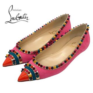 クリスチャンルブタン(Christian Louboutin)のクリスチャンルブタン Christian Louboutin フラットパンプス フラットシューズ 靴 シューズ スパイク スタッズ スエード ピンク(ハイヒール/パンプス)