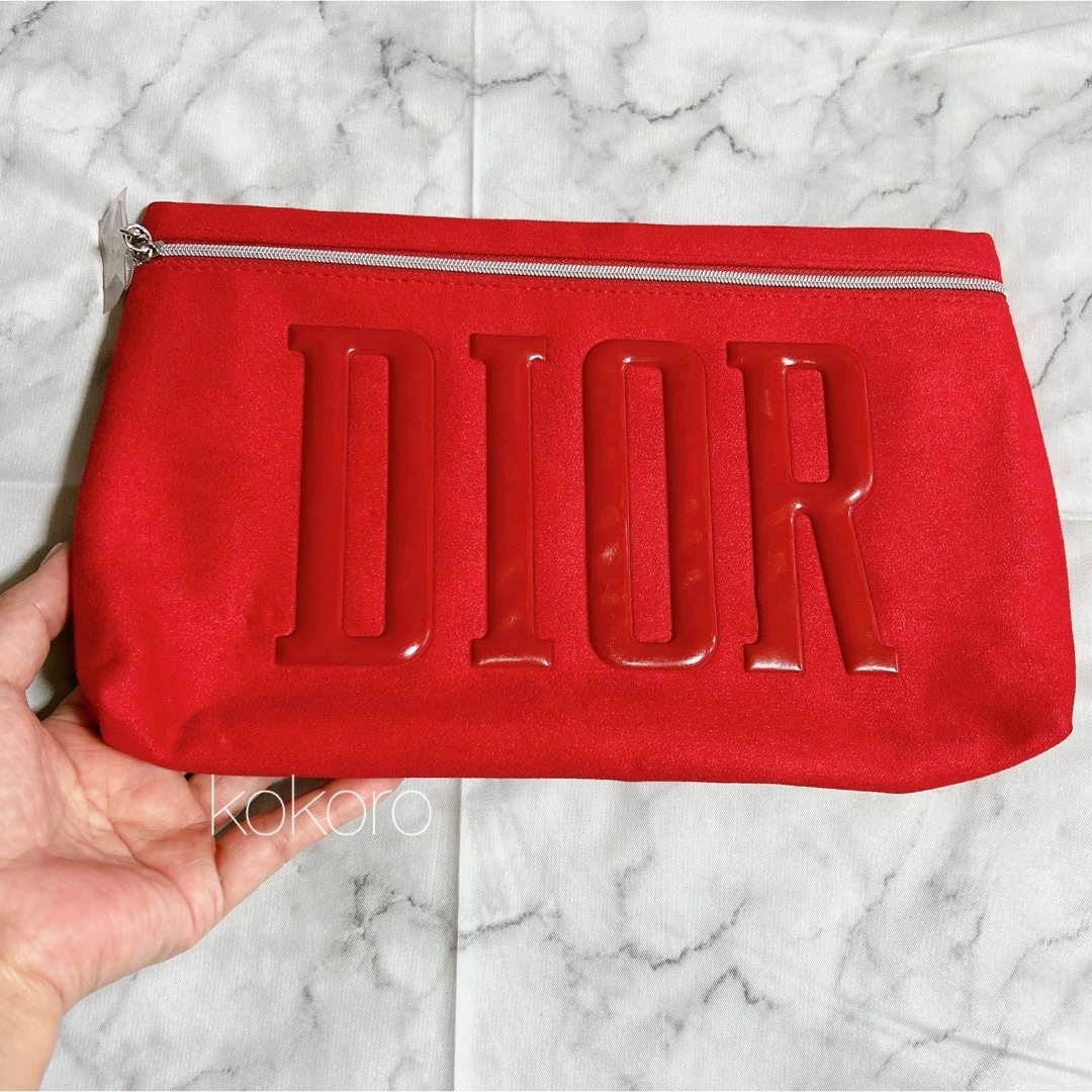 Dior(ディオール)のディオール ビッグポーチ クラッチ レッド スエード ノベルティ 赤 箱なし レディースのファッション小物(ポーチ)の商品写真