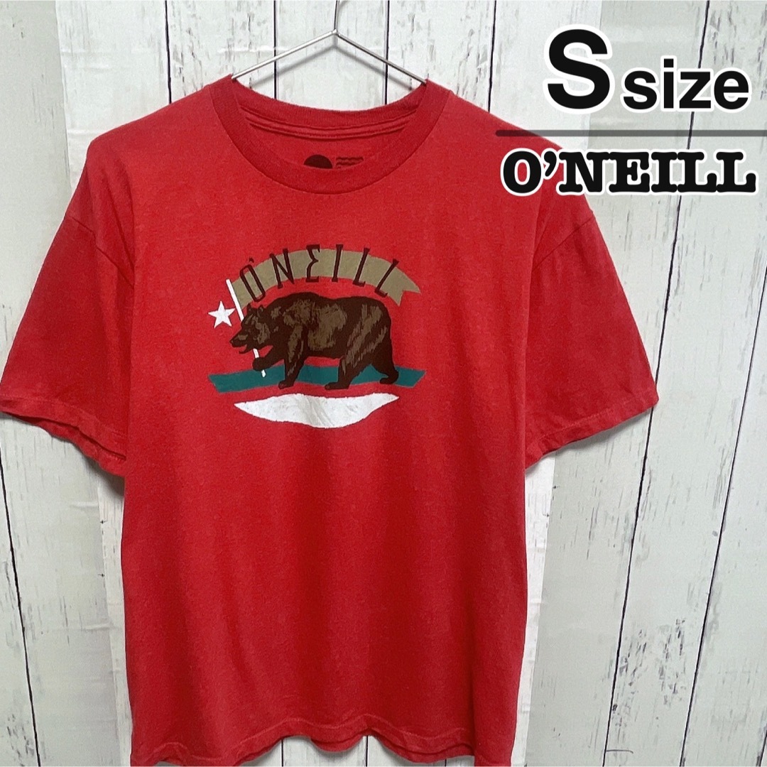O'NEILL(オニール)のO’NEILL　Tシャツ　S　レッド　ベア　プリント　クルーネック　USA古着 メンズのトップス(Tシャツ/カットソー(半袖/袖なし))の商品写真