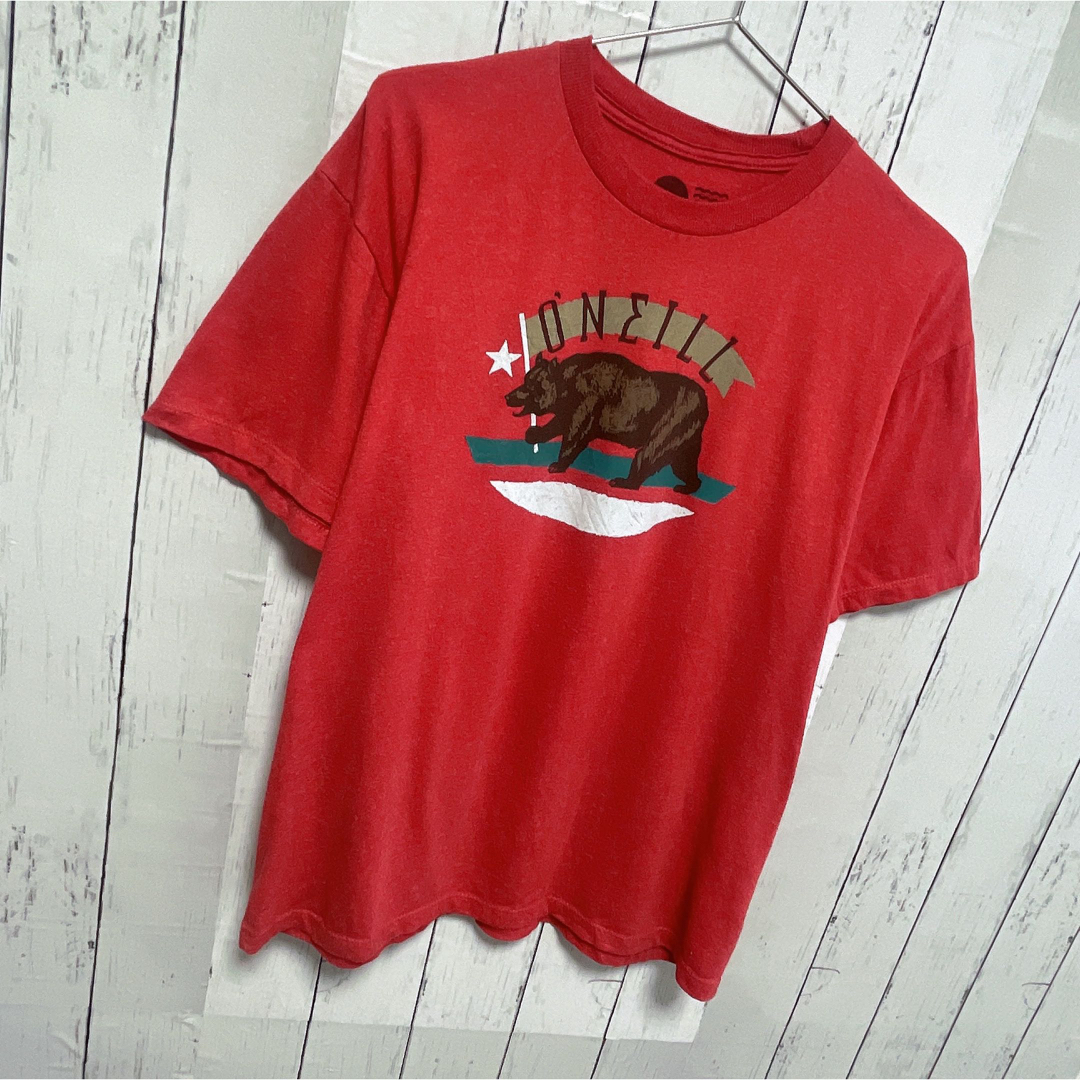 O'NEILL(オニール)のO’NEILL　Tシャツ　S　レッド　ベア　プリント　クルーネック　USA古着 メンズのトップス(Tシャツ/カットソー(半袖/袖なし))の商品写真