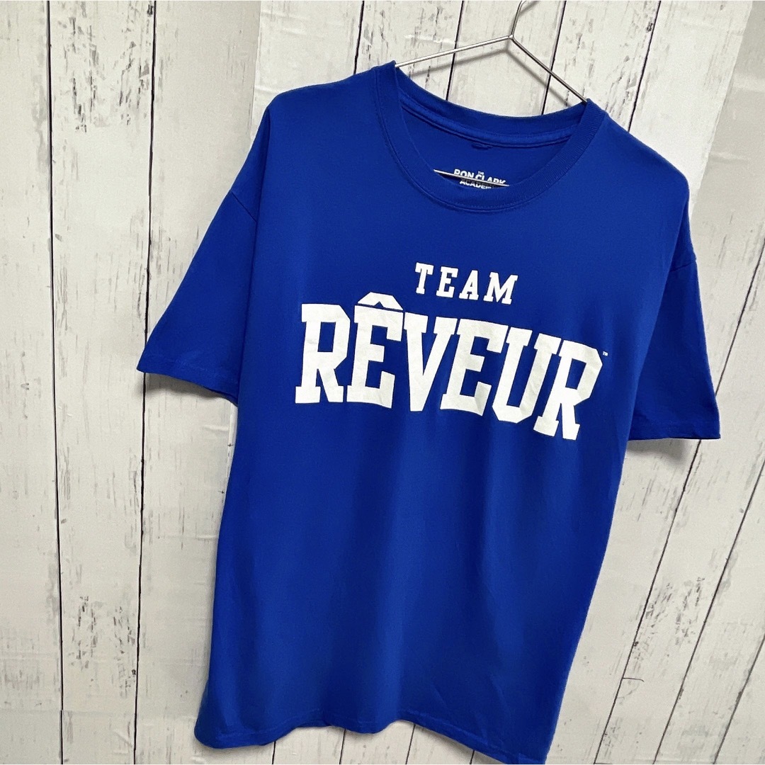 USA古着 Tシャツ L ブルー 青 プリント スクール ロゴ クルーネックの