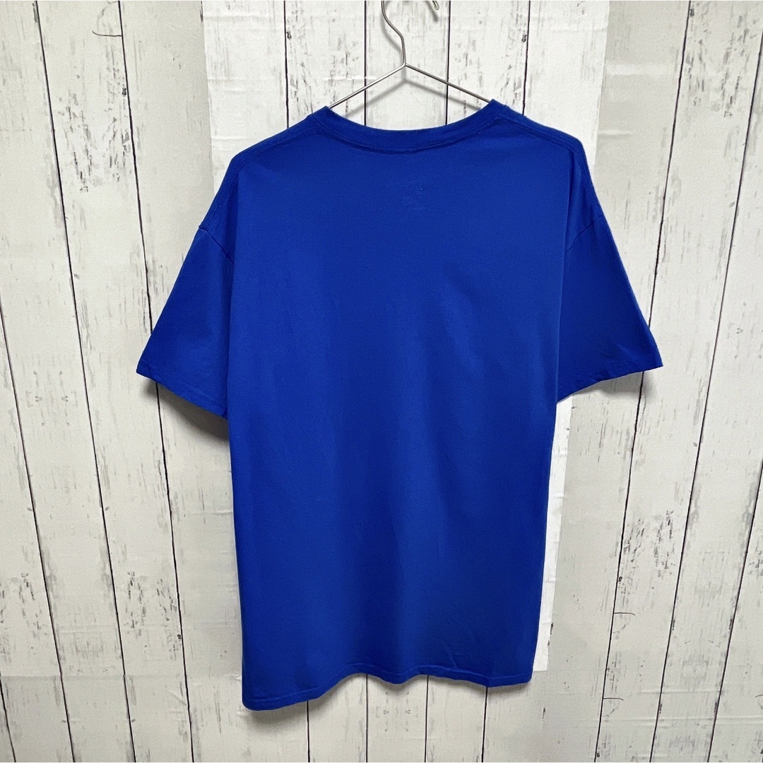USA古着 Tシャツ L ブルー 青 プリント スクール ロゴ クルーネックの