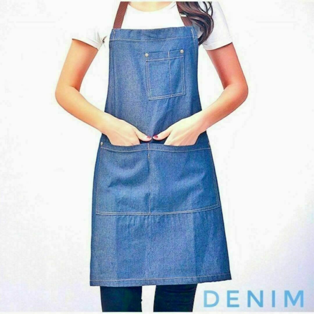 エプロン デニム キッチン ガーデニング denim apron 新色 青 レディースのレディース その他(その他)の商品写真