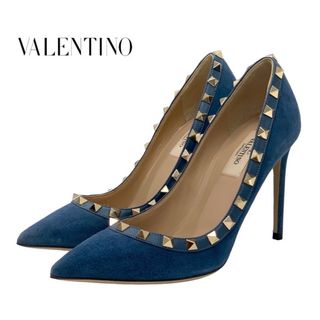 ヴァレンティノ(VALENTINO)のヴァレンティノ VALENTINO パンプス 靴 シューズ ロックスタッズ スエード ブルー ゴールド(ハイヒール/パンプス)