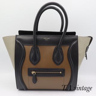 セリーヌ(celine)の美品！セリーヌ　ラゲージ　マイクロショッパー　ハンドバッグ　ブラック　ブラウン(ハンドバッグ)