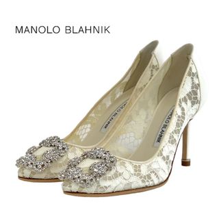 マノロブラニク(MANOLO BLAHNIK)のマノロブラニク MANOLO BLAHNIK ハンギシ パンプス パーティーシューズ フォーマルシューズ 靴 ビジュー レース レザー ホワイト(ハイヒール/パンプス)