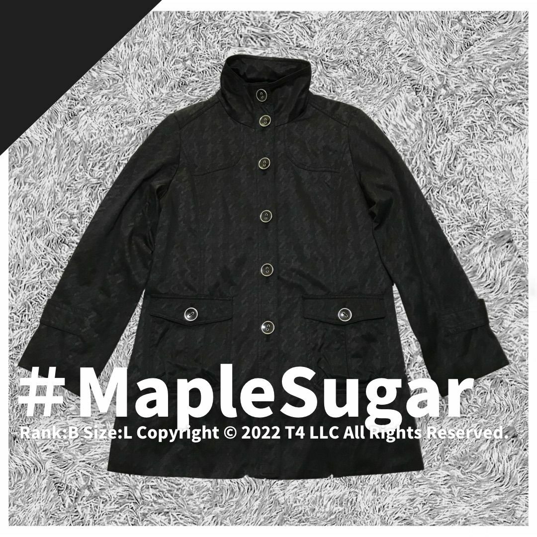 MapleSugar コート　黒　千鳥柄　Lサイズ　春　秋　美品 ✓1928 レディースのジャケット/アウター(その他)の商品写真