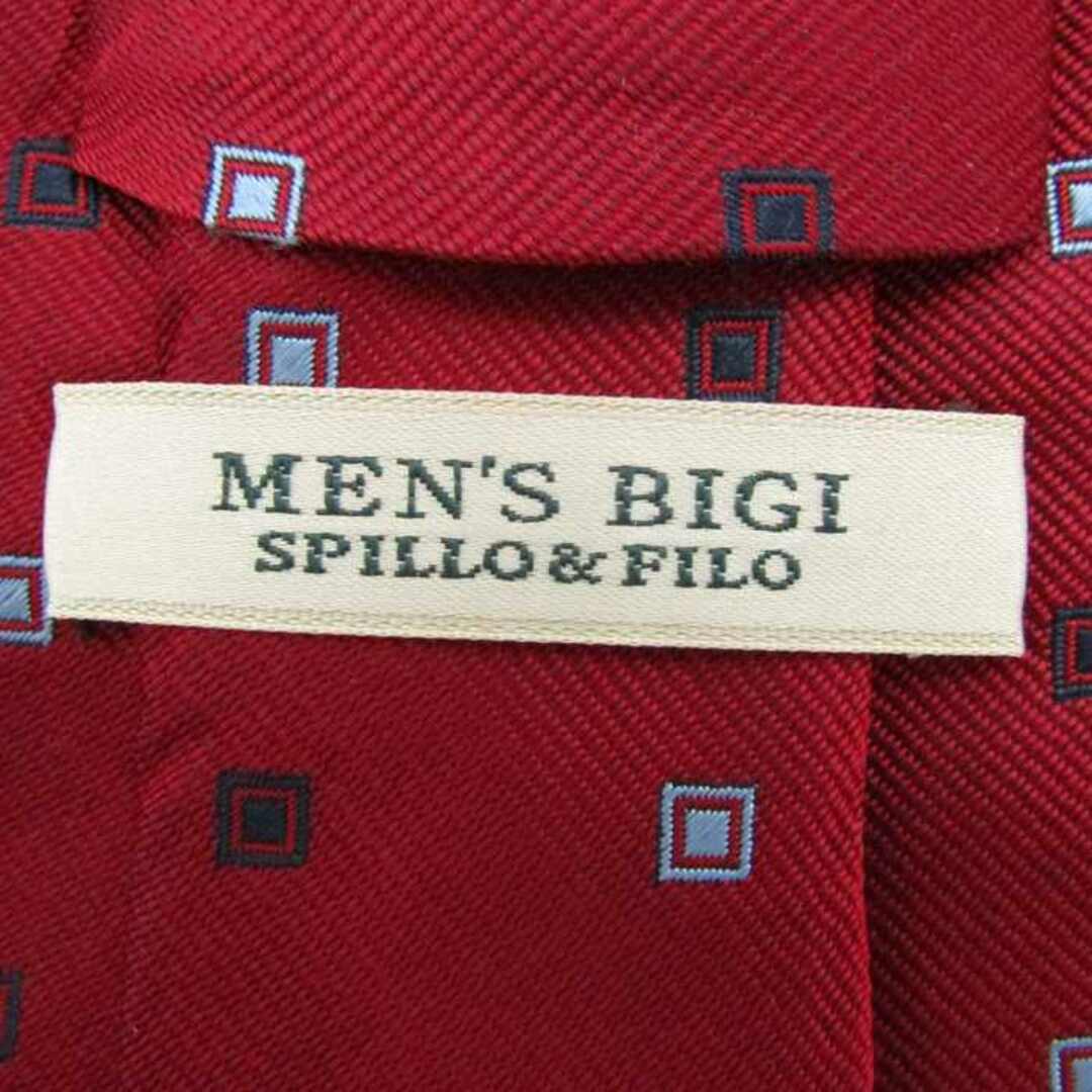 MEN'S BIGI(メンズビギ)のメンズビギ ブランド ネクタイ 小紋柄 スクエア柄 シルク メンズ ワインレッド MEN'S BIGI メンズのファッション小物(ネクタイ)の商品写真