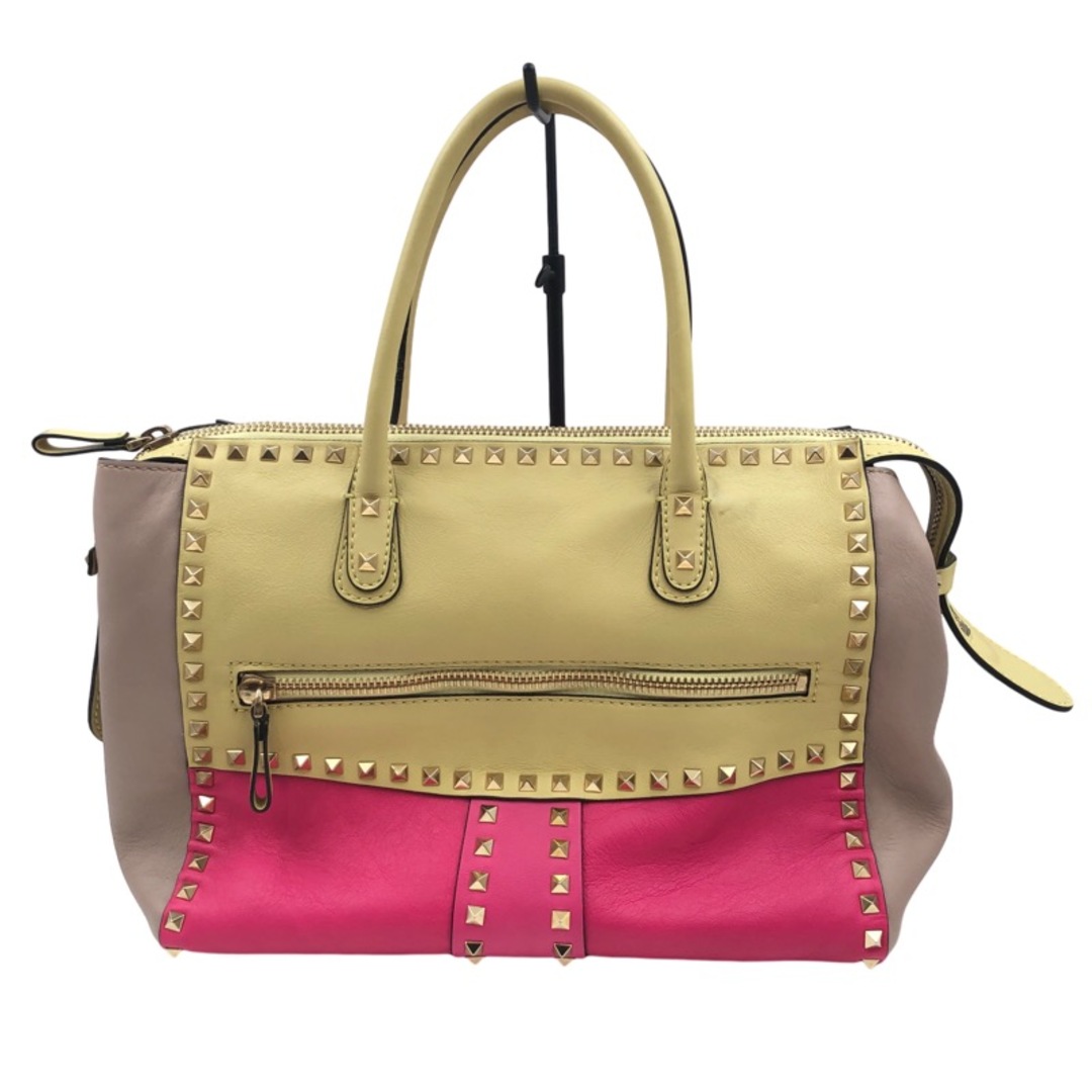 VALENTINO - 　ヴァレンティノ VALENTINO ロックスタッズハンドバッグ ピンク/イエロー レザー レディース ハンドバッグ