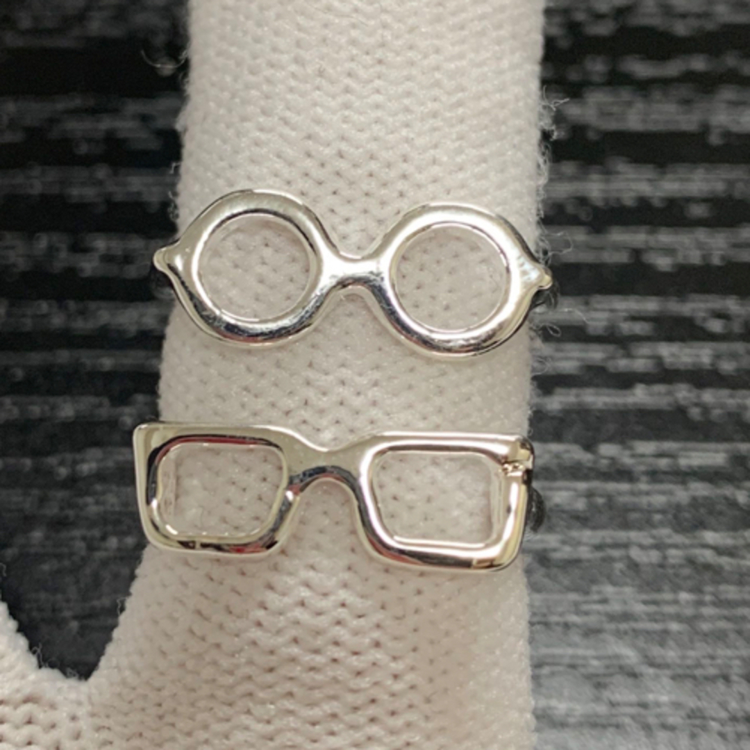 丸　スクエア　メガネ　リング　指輪　シルバー　フリーサイズ　2個セット レディースのアクセサリー(リング(指輪))の商品写真