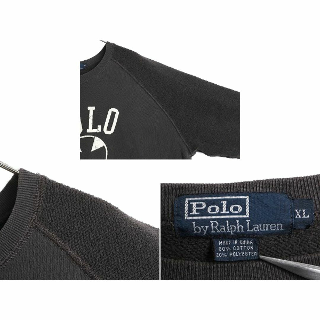 Ralph Lauren(ラルフローレン)のポロ ラルフローレン プリント スウェット メンズ XL / 古着 トレーナー スエット クルーネック 裏起毛 大きいサイズ ブラック ビッグロゴ メンズのトップス(スウェット)の商品写真