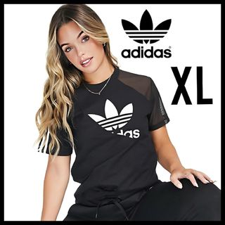 アディダス(adidas)のadidas★スプリットTシャツ★スポーツウェア★カットソー★黒XL★レディース(Tシャツ(半袖/袖なし))