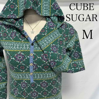 キューブシュガー(CUBE SUGAR)のキューブシュガー リバティ柄 フード カットソー ヘンリーネック 424a21(Tシャツ(長袖/七分))