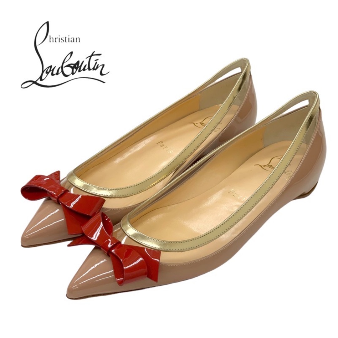 Christian Louboutin(クリスチャンルブタン)の未使用 クリスチャンルブタン Christian Louboutin フラットパンプス フラットシューズ 靴 シューズ リボン パテント ベージュ レディースの靴/シューズ(ハイヒール/パンプス)の商品写真