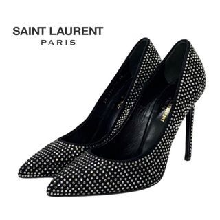 サンローラン(Saint Laurent)のサンローラン SAINT LAURENT パンプス 靴 シューズ スワロフスキー ラインストーン スエード ブラック 黒(ハイヒール/パンプス)