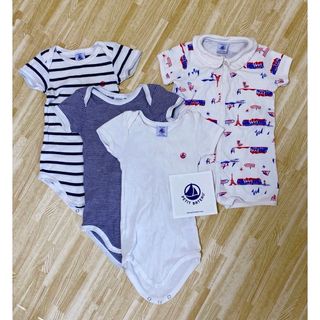 プチバトー(PETIT BATEAU)のPETIT BATEAU ロンパース　プリント半袖ボディ セット売り　プチバトー(ロンパース)