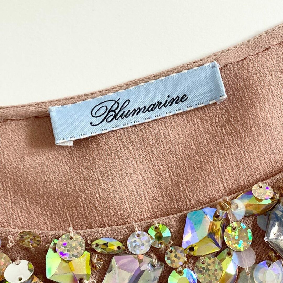 Blumarine(ブルマリン)の49d5 Blumarine ブルマリン スパンコール ビジュートップ ブラウス ピンク BLOUSE 半袖 BLUFIN レディースのトップス(シャツ/ブラウス(半袖/袖なし))の商品写真