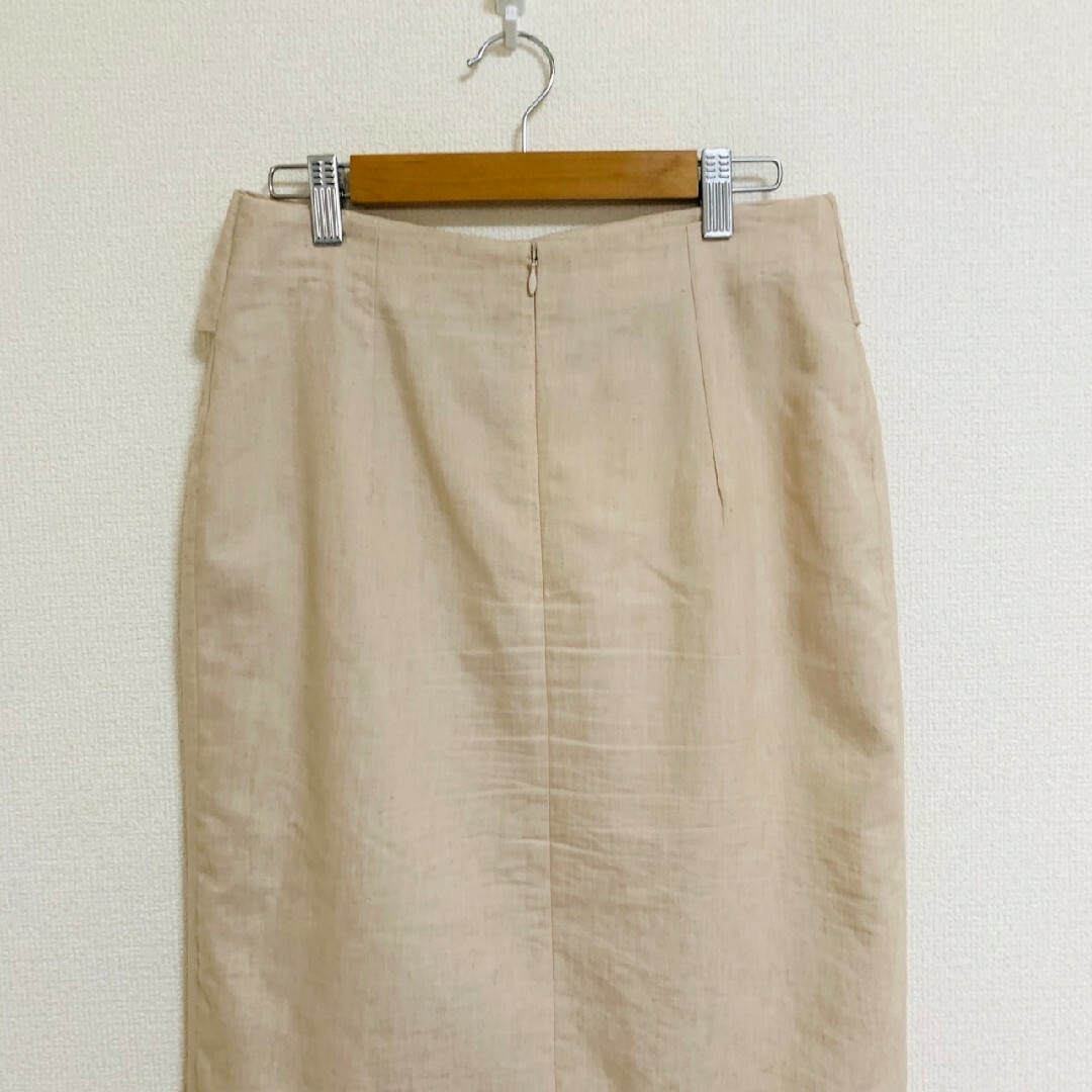 ミルシェ　タイトスカート　L　ベージュ　リボン　きれいめ　ポリ　綿　麻 レディースのスカート(ひざ丈スカート)の商品写真