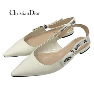 クリスチャンディオール CHRISTIAN DIOR J'ADIOR パンプス 靴 パテント ホワイト フラットパンプス フラットサンダル スリングバック