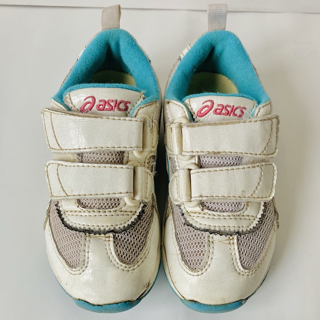 asics(アシックス)のアシックス asics スニーカー 白× 水色 16.5cm 除菌・消臭済み キッズ/ベビー/マタニティのキッズ靴/シューズ(15cm~)(スニーカー)の商品写真