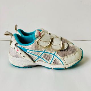 アシックス(asics)のアシックス asics スニーカー 白× 水色 16.5cm 除菌・消臭済み(スニーカー)