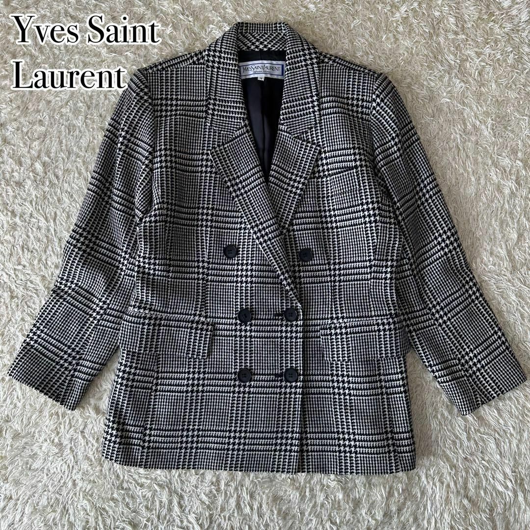 Yves Saint Laurent(イヴサンローラン)のイヴサンローラン 千鳥格子 ツイード ダブルボタン テーラードジャケット M レディースのジャケット/アウター(テーラードジャケット)の商品写真