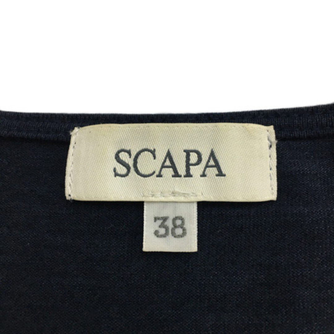 SCAPA(スキャパ)のスキャパ カットソー ブラウス ラウンドネック タック 切替 半袖 38 紺 レディースのトップス(カットソー(半袖/袖なし))の商品写真