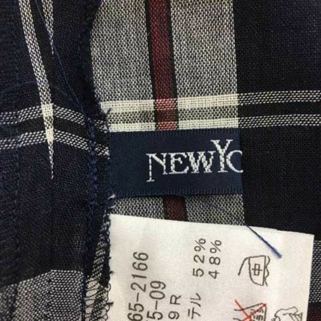 NEWYORKER(ニューヨーカー)のニューヨーカー ブラウス チェック リネン混 フレンチスリーブ 9R 紺 白 レディースのトップス(シャツ/ブラウス(半袖/袖なし))の商品写真