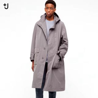 ユニクロ(UNIQLO)の【新品未使用タグ付】ユニクロ＋j　オーバーサイズフーデッドロングコート　S(ステンカラーコート)