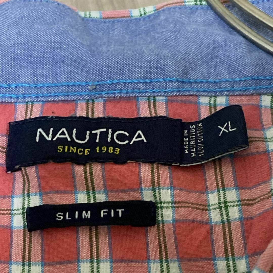 NAUTICA(ノーティカ)のNAUTICA BD長袖シャツ 赤チェック ロゴ刺繍 胸ポケット s32 メンズのトップス(シャツ)の商品写真