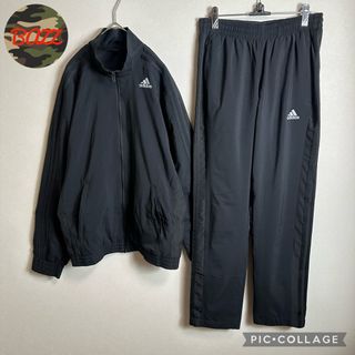 アディダス(adidas)のアディダス　ジャージ上下セットアップ　Mサイズ　薄生地　シンプル　ブラック　黒(ジャージ)