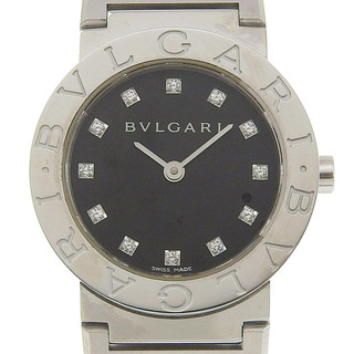 BVLGARI - 【BVLGARI】ブルガリ ブルガリブルガリ 12Pダイヤ BZ26SS ステンレススチール クオーツ アナログ表示 レディース 黒文字盤 腕時計