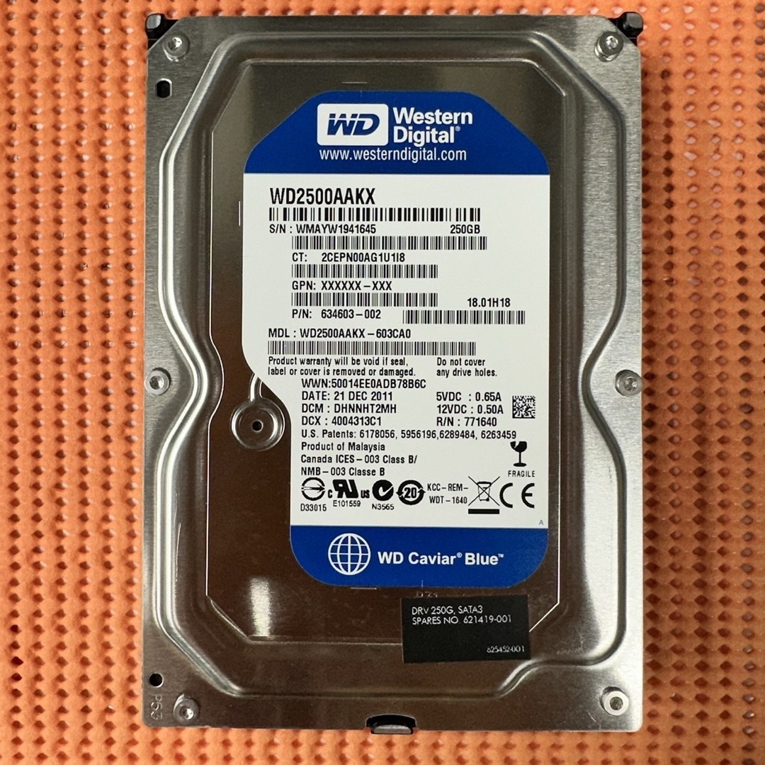 Western Digital(ウェスタンデジタル)の007☆WesternDigital 3.5インチHDD 250GB スマホ/家電/カメラのPC/タブレット(PCパーツ)の商品写真