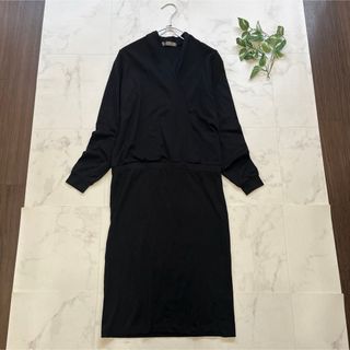 デプレ(DES PRES)の美品　DES PRÉS カシュクール　ストレッチジャージワンピース　黒　ブラック(ロングワンピース/マキシワンピース)