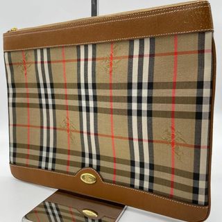 バーバリー(BURBERRY)の美品✨バーバリー　クラッチバッグ　ノバチェック　ホースロゴ　キャンバス　レザー(セカンドバッグ/クラッチバッグ)