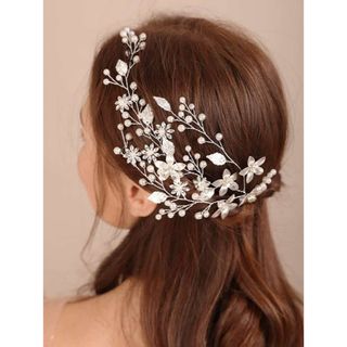 新品☆ ブライダル ヘッドドレス 小花 ウェディング シルバー ヘアアクセサリー(その他)