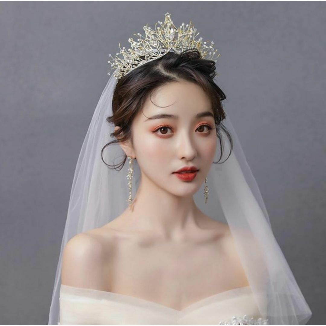 ホワイトクリスタル ウェディング クラウン ヘアアクセサリー 結婚式 ティアラl レディースのフォーマル/ドレス(ウェディングドレス)の商品写真