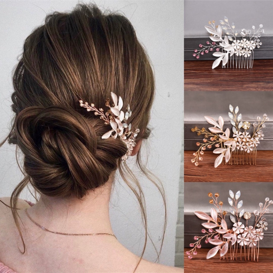 新品☆ ヘアアクセサリー 髪飾り ヘアコーム フラワー リーフ ゴールド レディースのヘアアクセサリー(その他)の商品写真